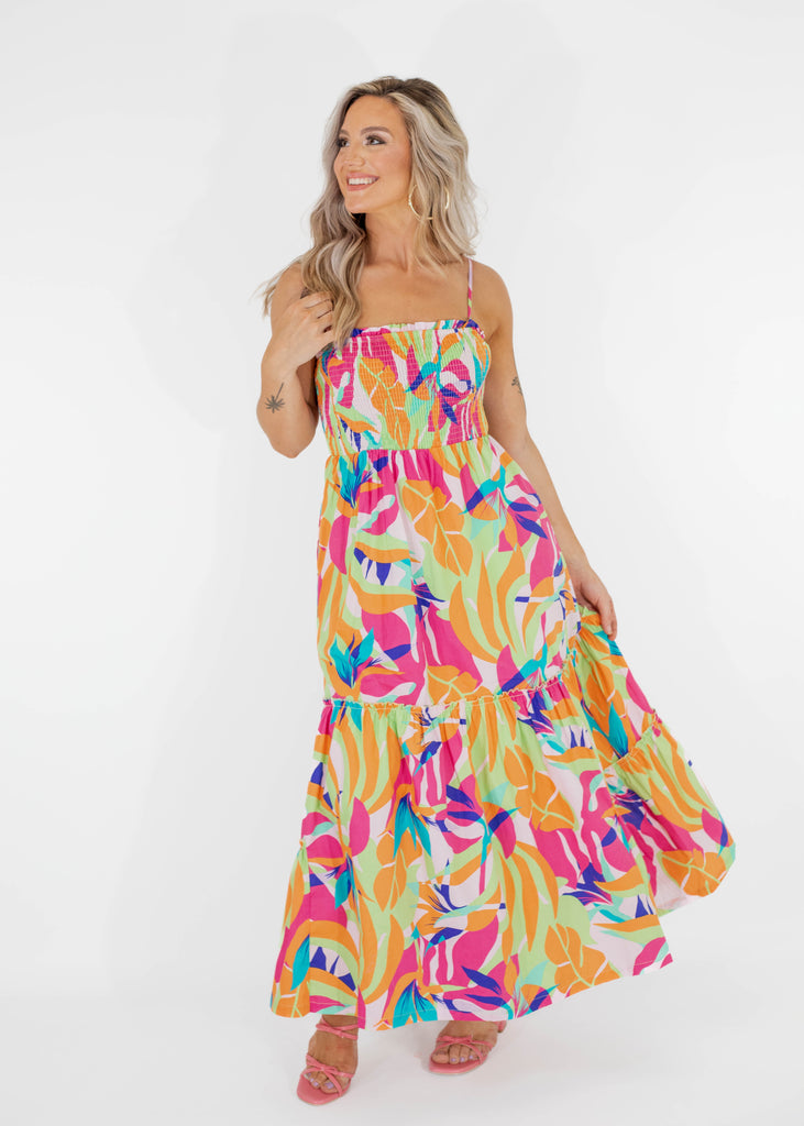 vibrant tropical maxi dress