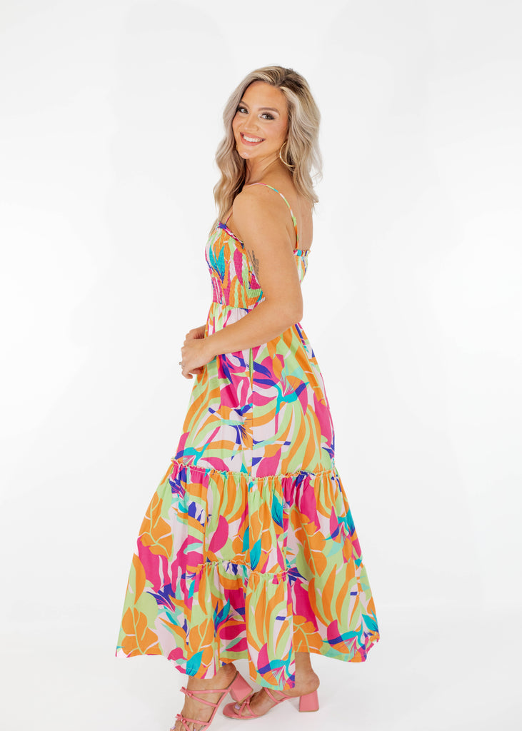 vibrant tropical maxi dress