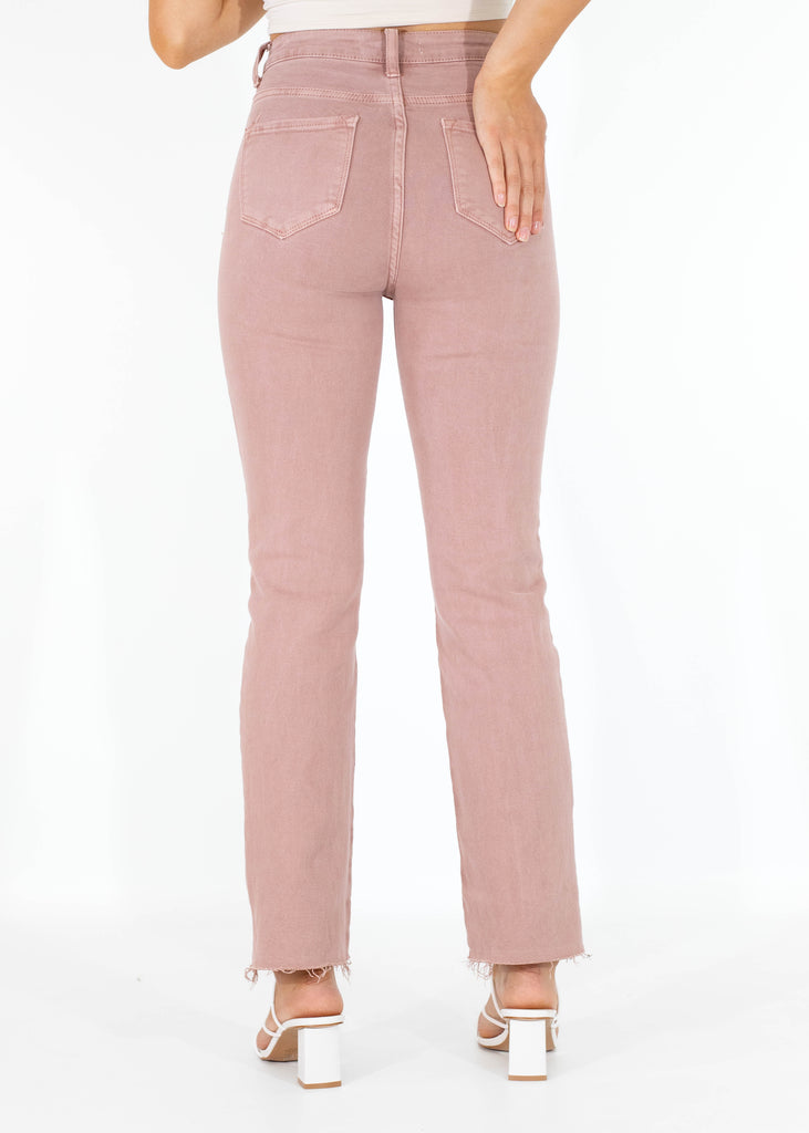 dusty rose jeans with side slit