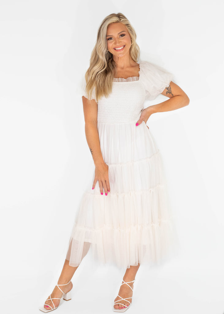 white tulle maxi dress