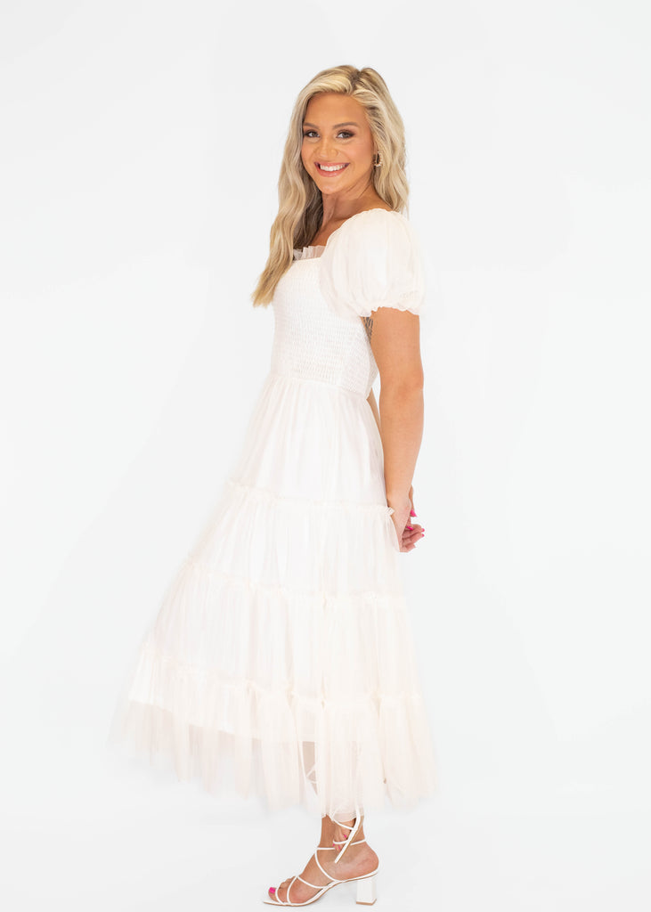 white tulle maxi dress