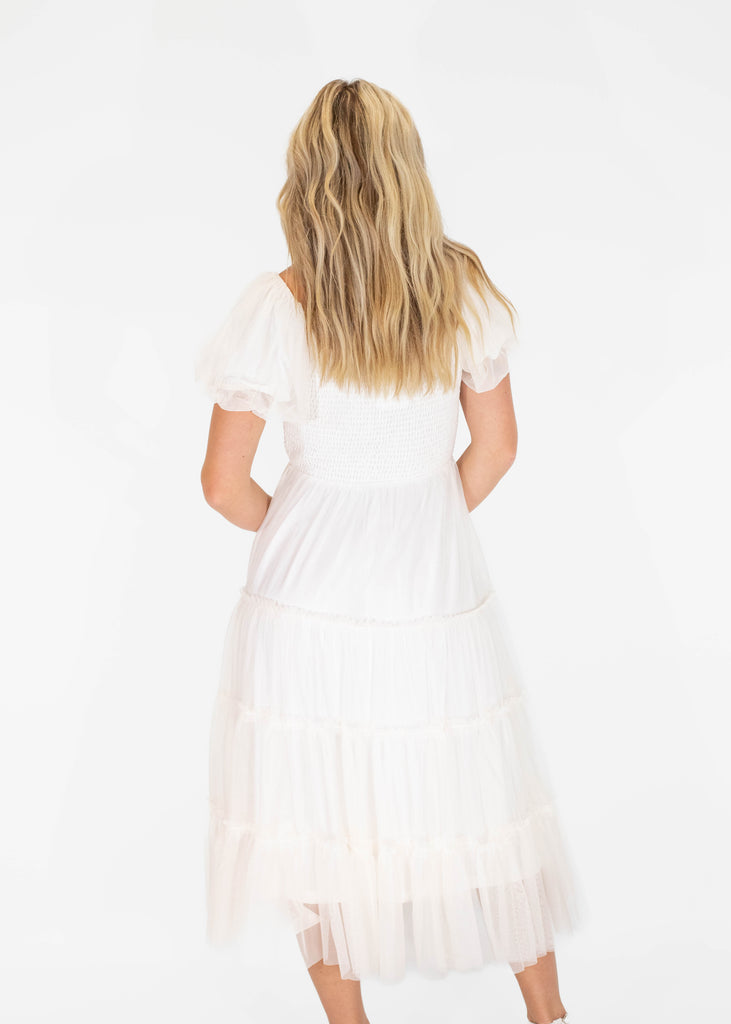 white tulle maxi dress