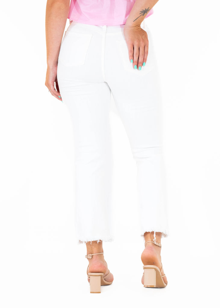 white crop flare jeans