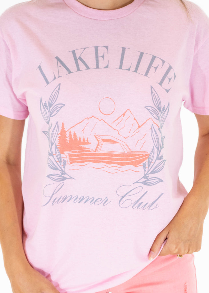 pink lake life graphic tee