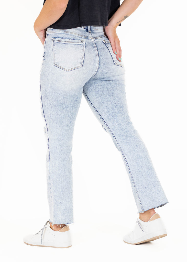 light wash straight leg jeans