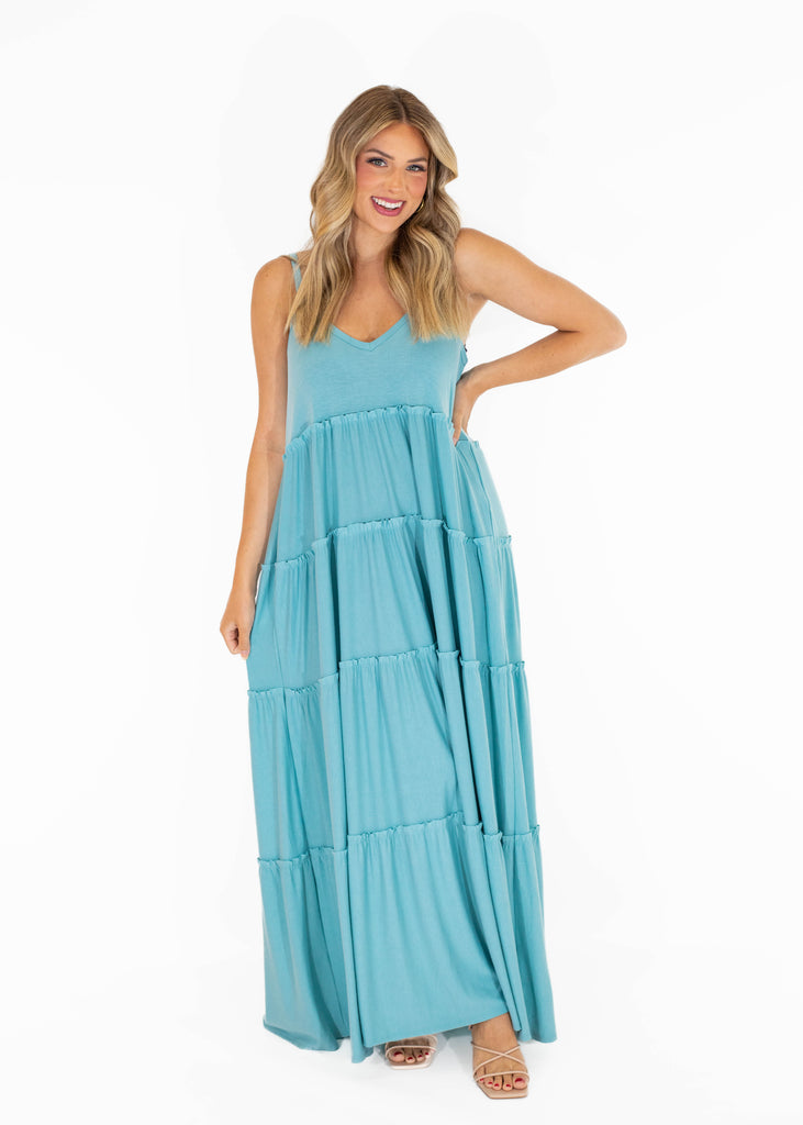 blue maxi flowy dress