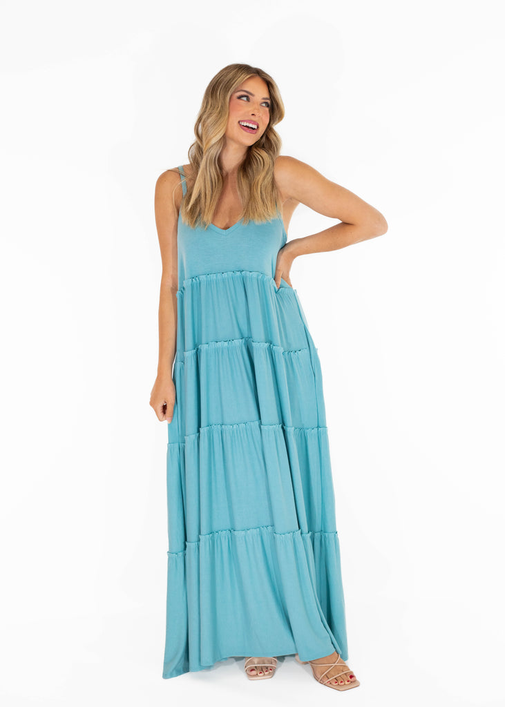 blue maxi flowy dress