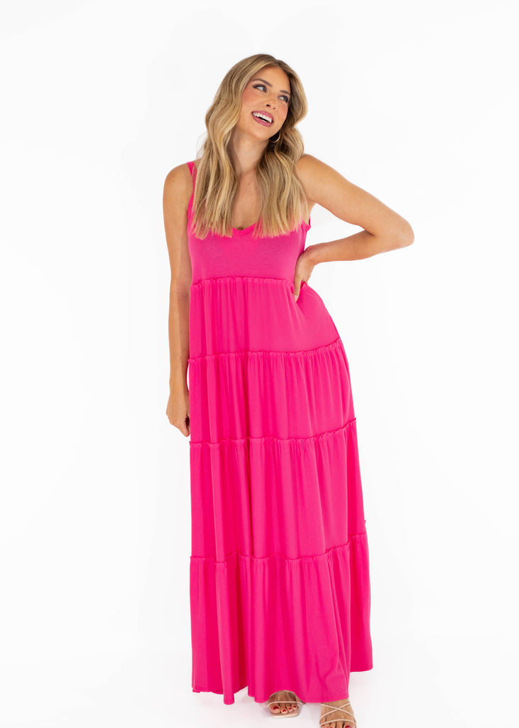 hot pink maxi flowy dress