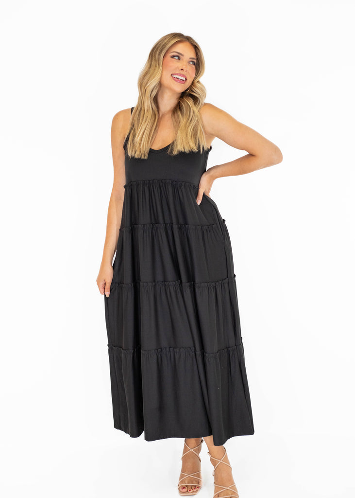 black midi flowy dress