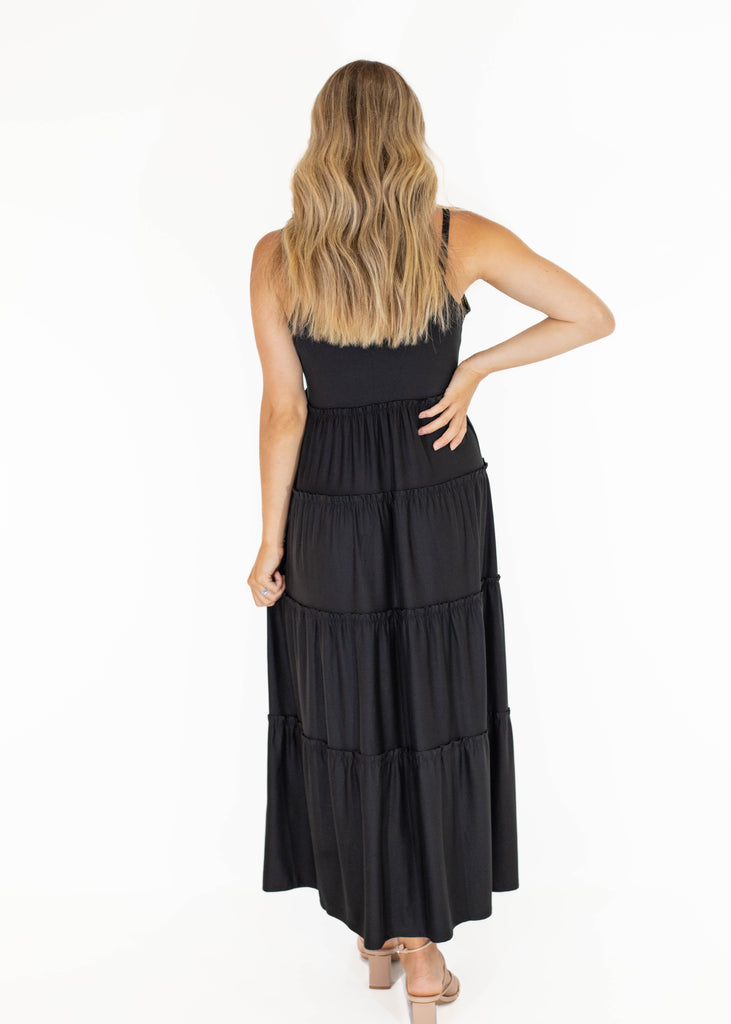 black midi flowy dress