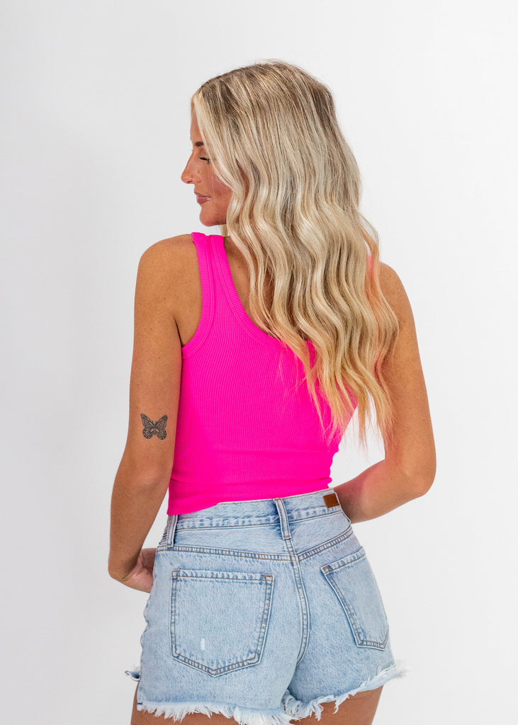 hot pink ribbed fitted tank top