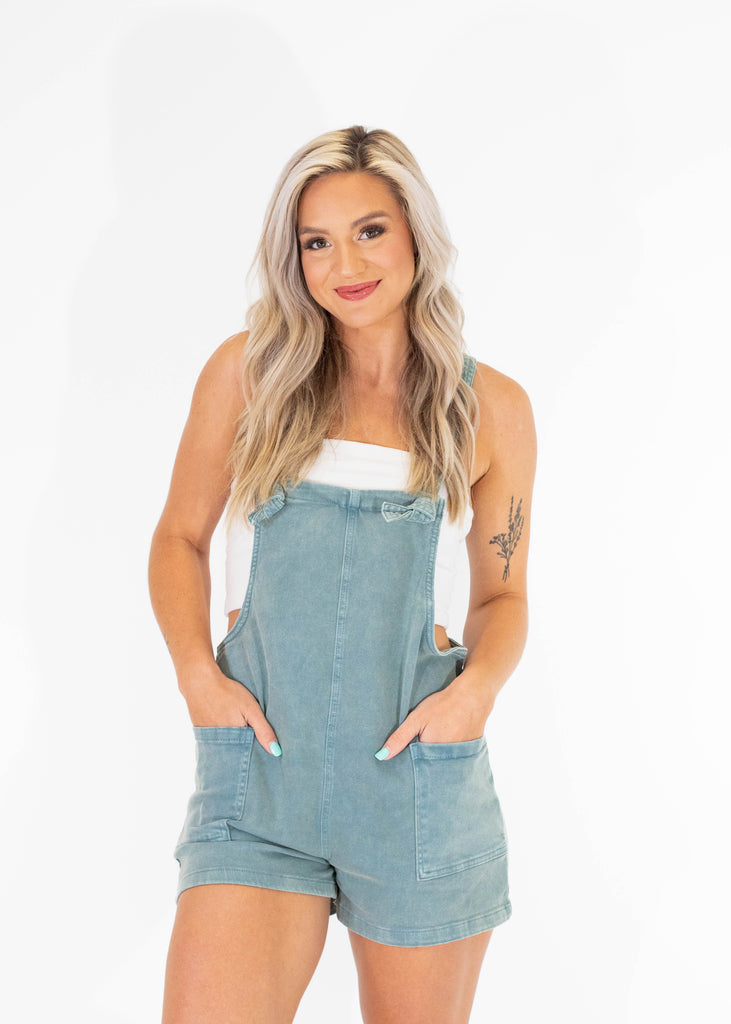 teal overall romper