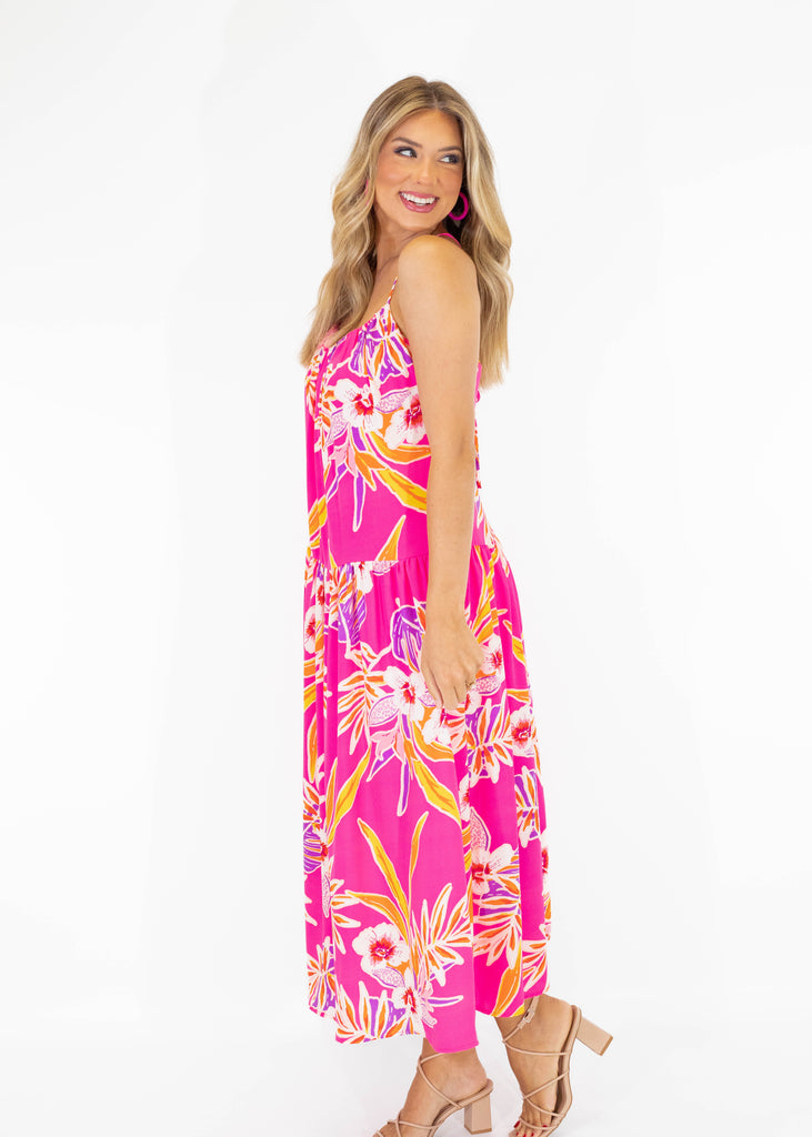 pink floral print maxi dress