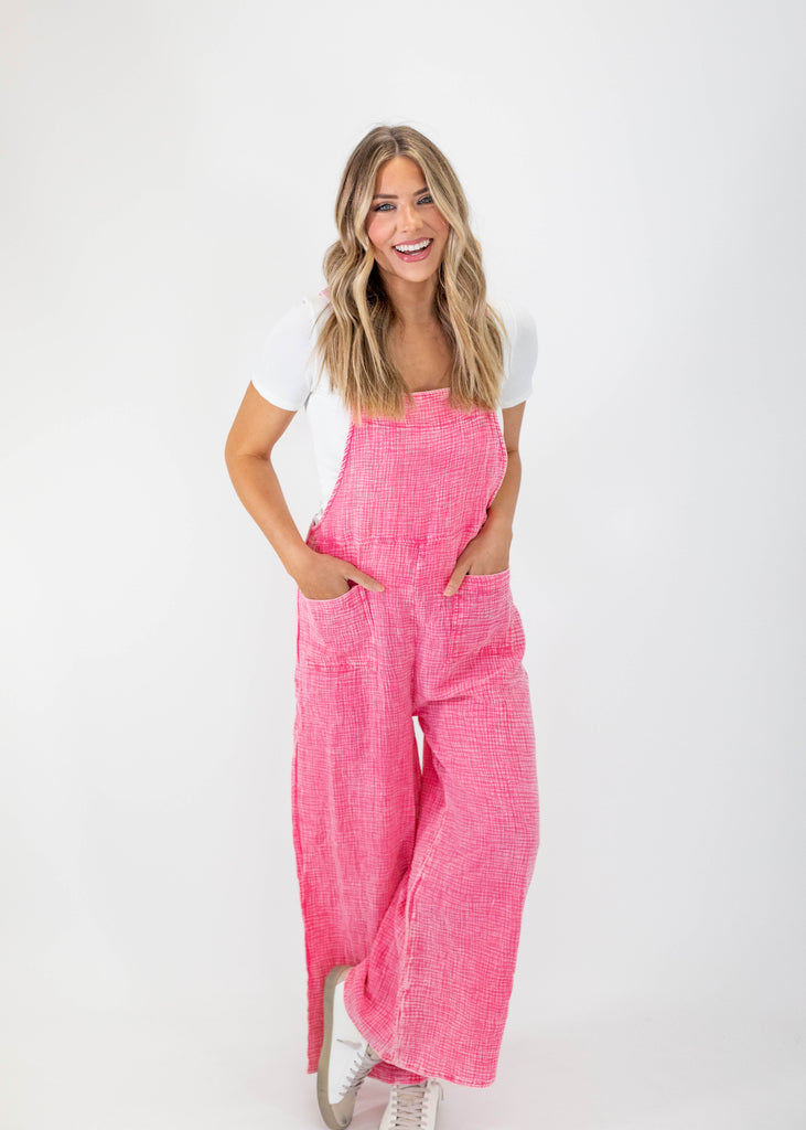 lightweight pink jumpsuit with pockets
