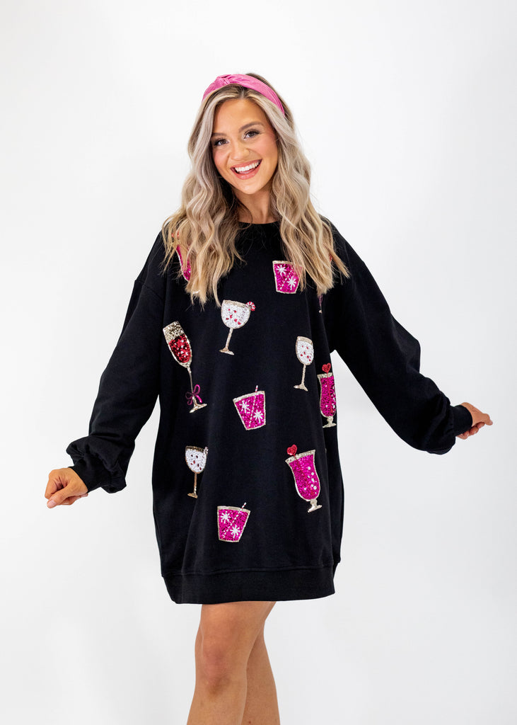 oversized pullover short dress with sequins