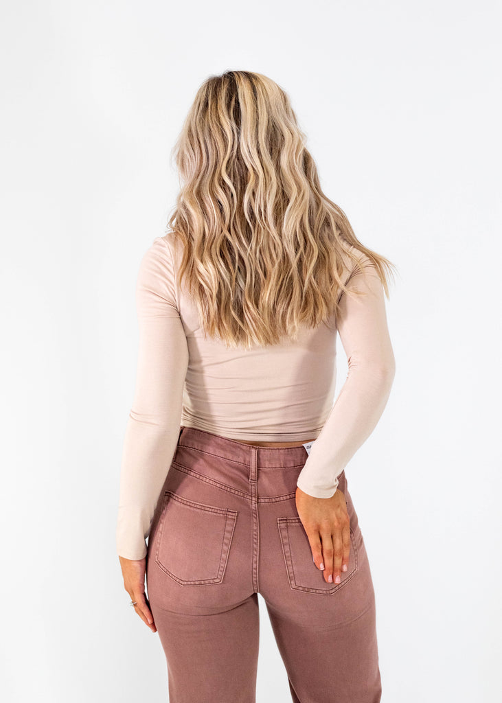 tan fitted cropped long sleeve
