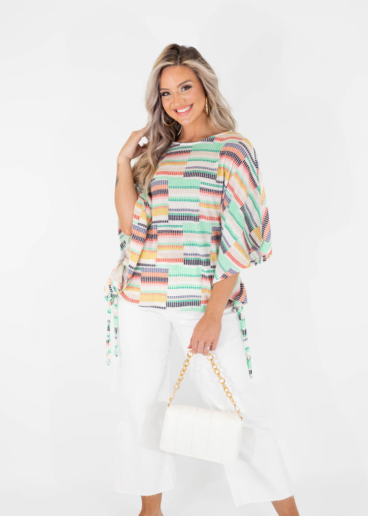 multicolor top with side ties