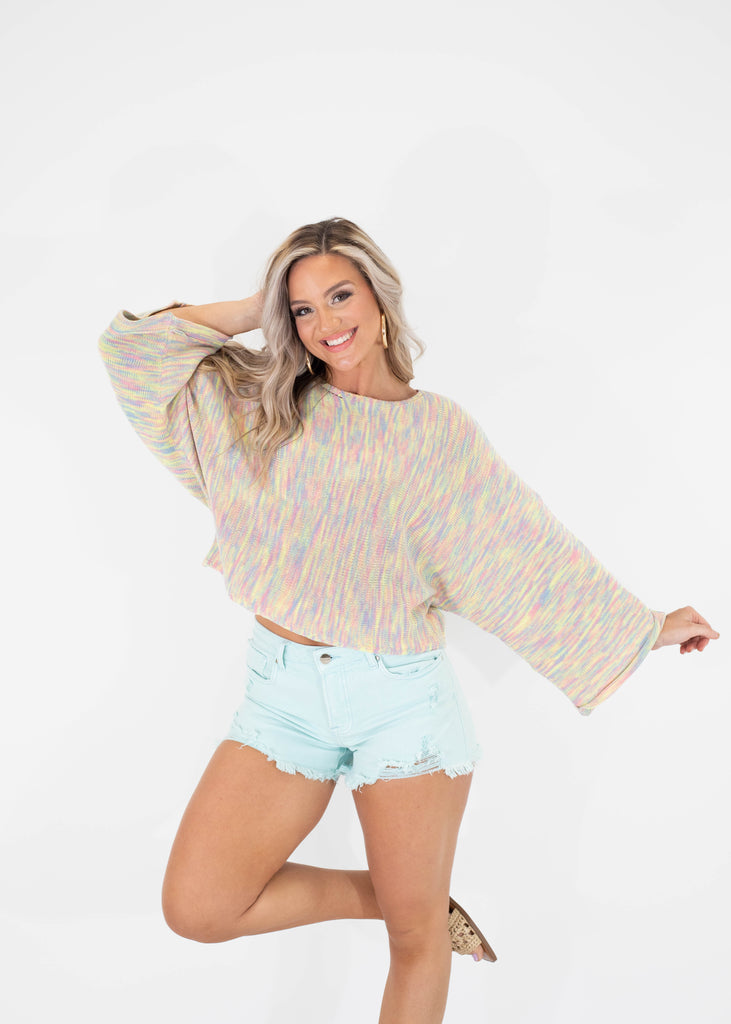 multicolor wide sleeve boxy sweater