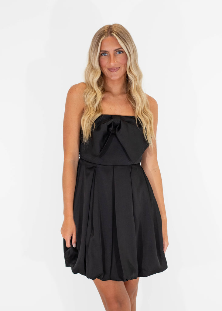 black mini dress with bow chest 