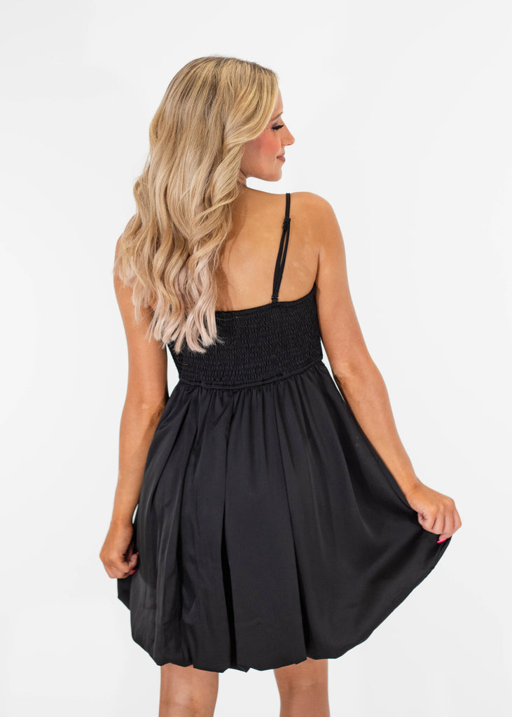 black mini dress with bow chest 