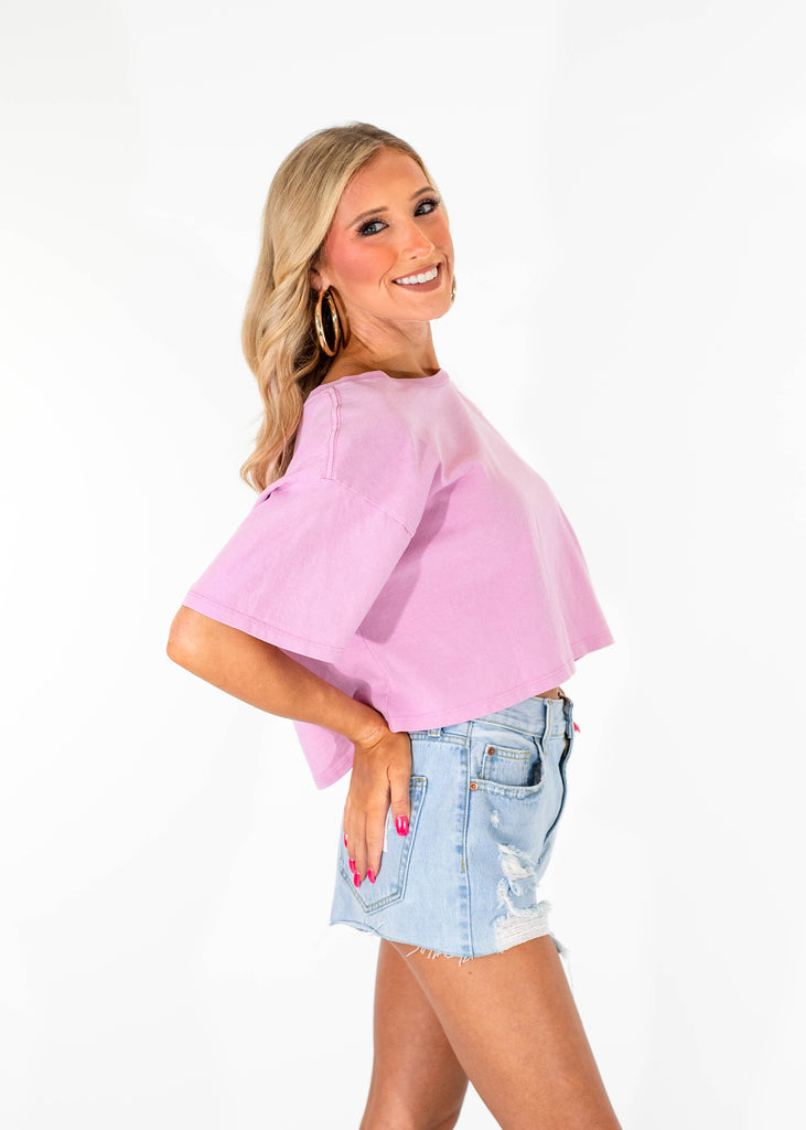 pink boxy fit cropped tee