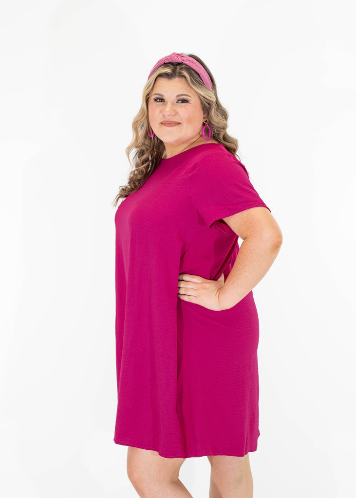 magenta relaxed fit short dress with pockets