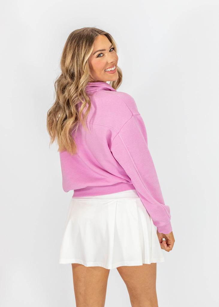 pink cropped quarter zip sweatshirt