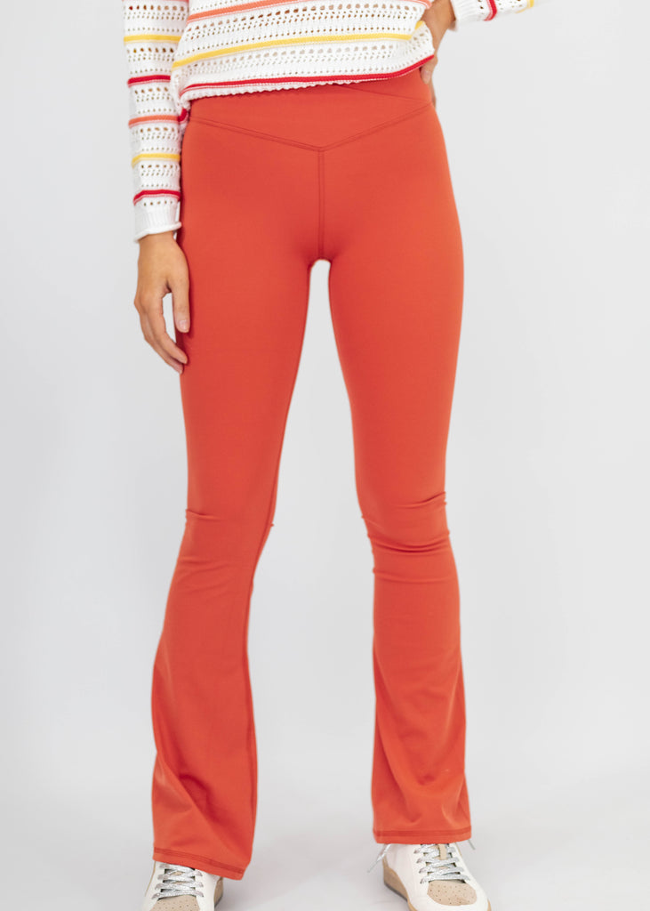 coral orange flare yoga pants