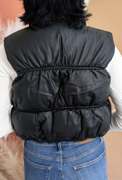 black cropped puffer vest