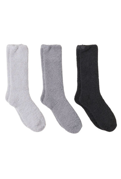 3 socks, white, gray and black, fleece, crew 