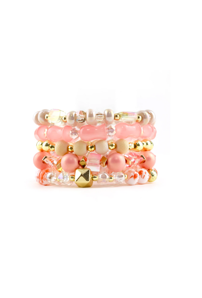 pink, gold, clear, set of 5 bracelets